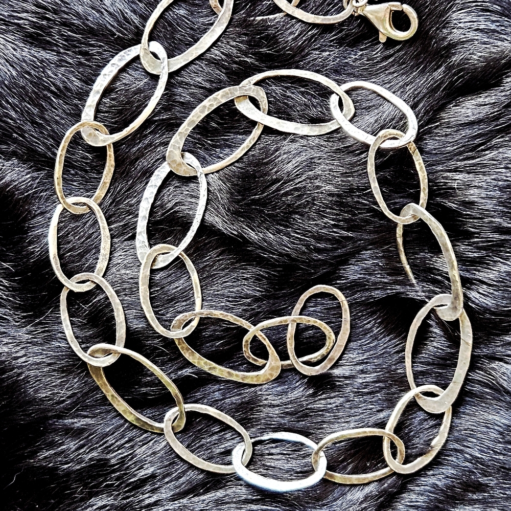 VTG 2010 Silpada Catalog 925 SS Large Hammered Oval Link Necklace Israel 19"L